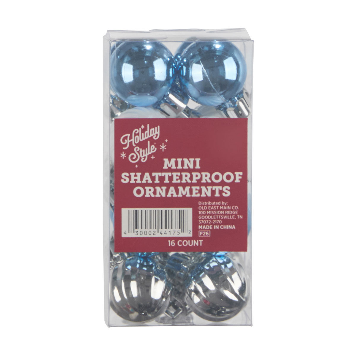Holiday Style Mini Blue, White & Silver Shatterproof Ornaments, 16 ct