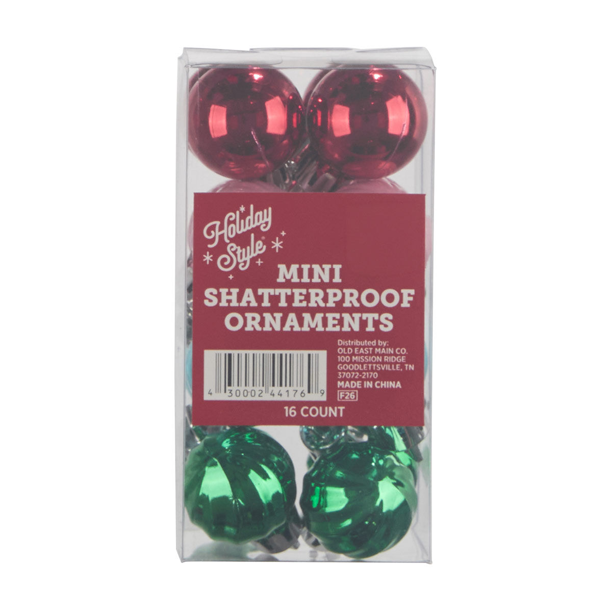 Holiday Style Mini Pink, Red & Green Shatterproof Ornaments, 16 ct