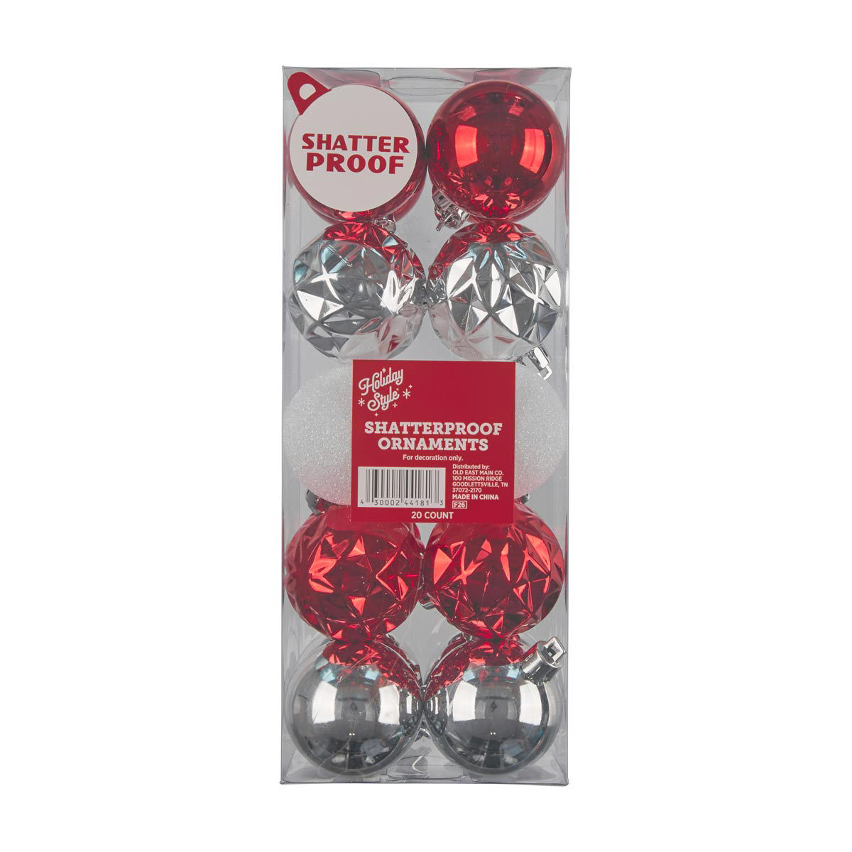 Christmas Red, White & Silver Ball Ornaments, 20 ct