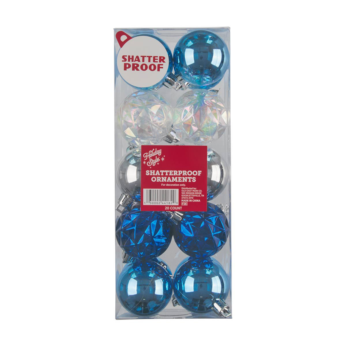Christmas Blue, Iridescent & Silver Ball Ornaments, 20 ct