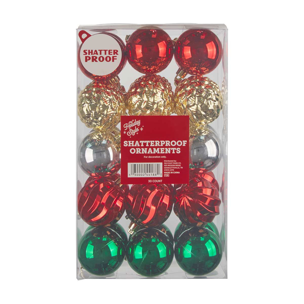 Holiday Style Mixed Metallic Shatterproof Ornaments, 30 ct