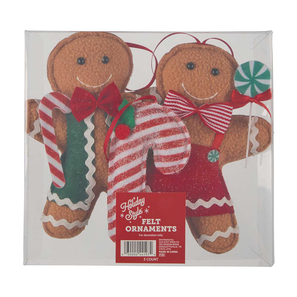 Holiday Style Gingerbread Man Felt Ornaments, 2 ct