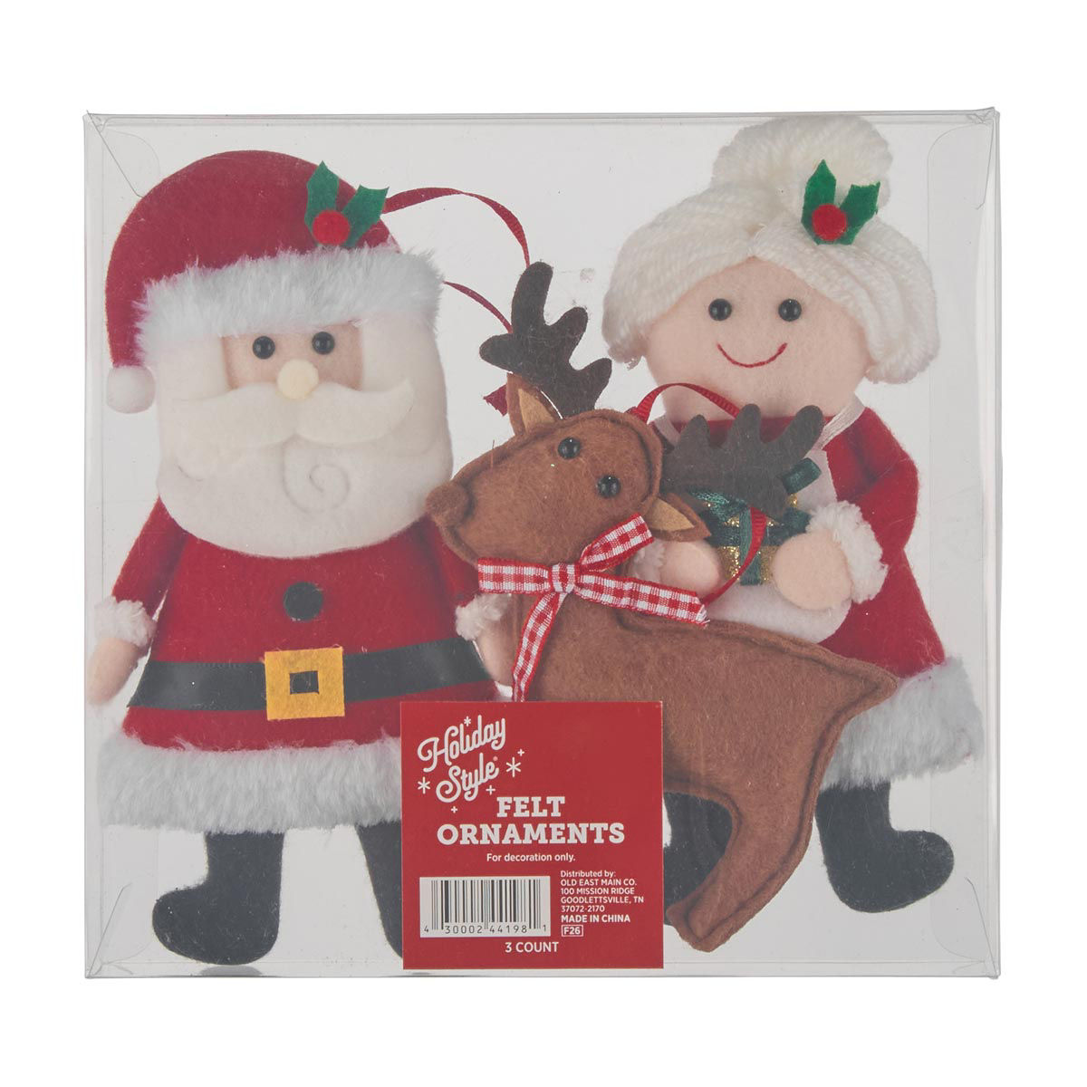 Holiday Style Claus Family Felt Ornaments, 3 ct