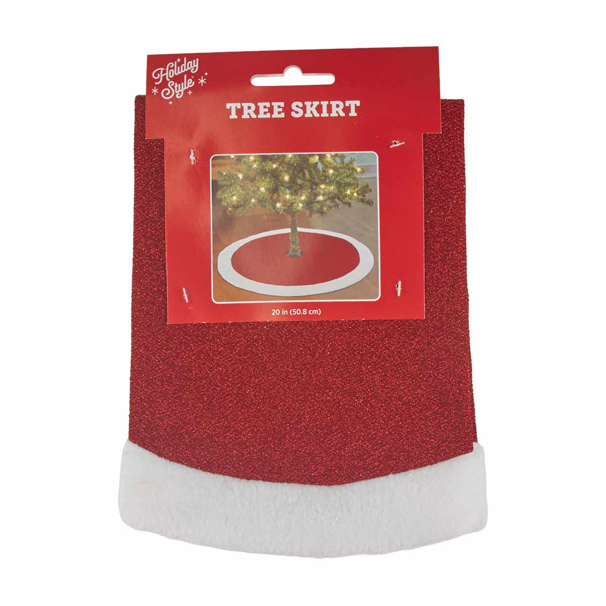 Holiday Style Christmas Red Tinsel Tree Skirt, 20 in
