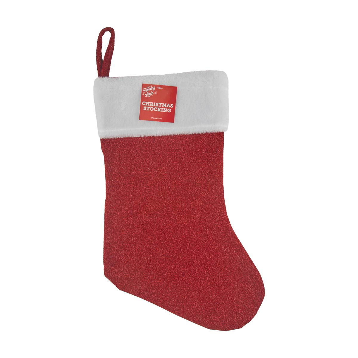 Holiday Style Christmas Red Tinsel Stocking, 17 in