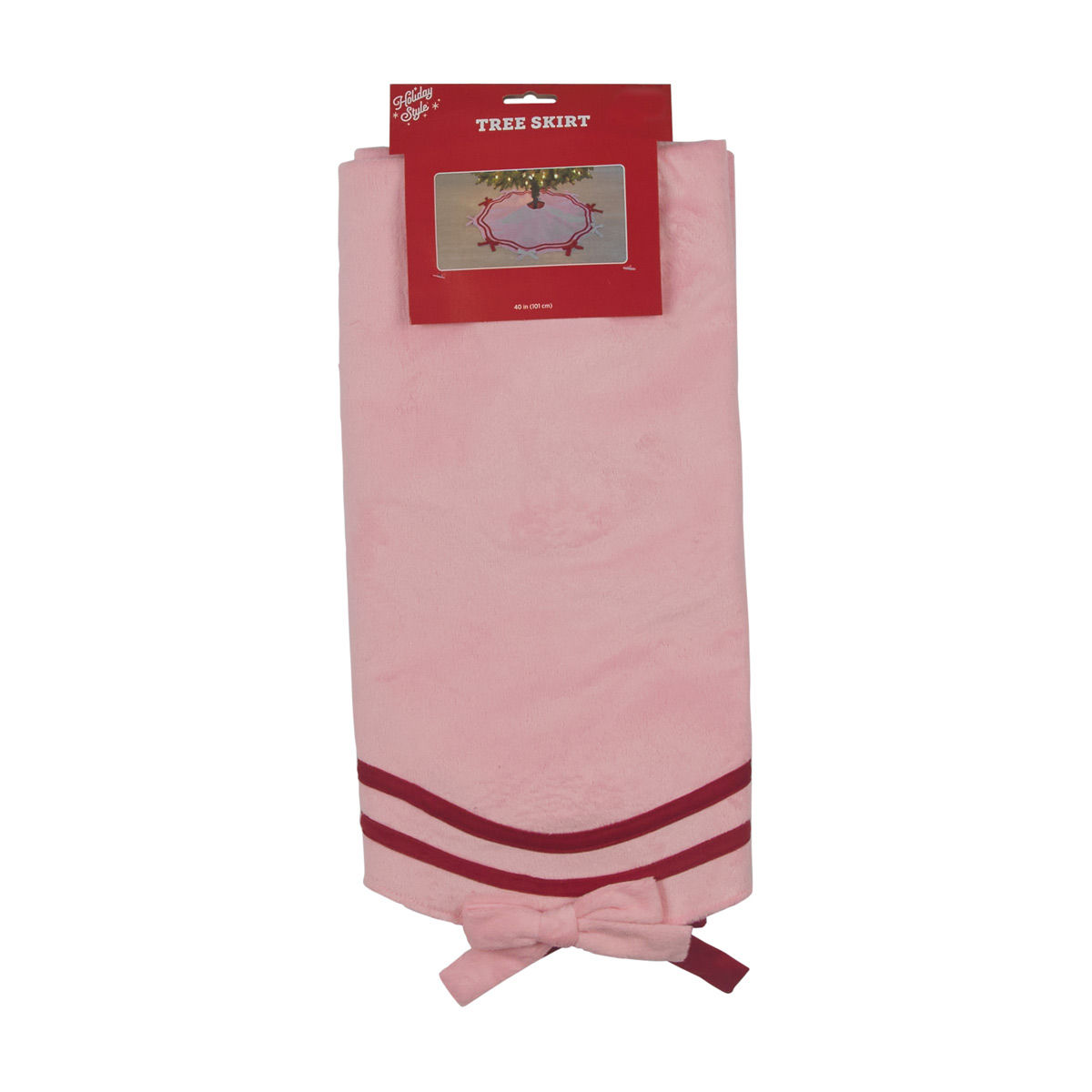 Holiday Style Christmas Pink Bow Tree Skirt, 40 in