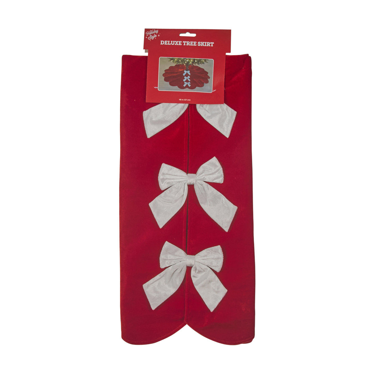 Holiday Style Christmas Red & White Scalloped Bow Deluxe Tree Skirt, 48 in