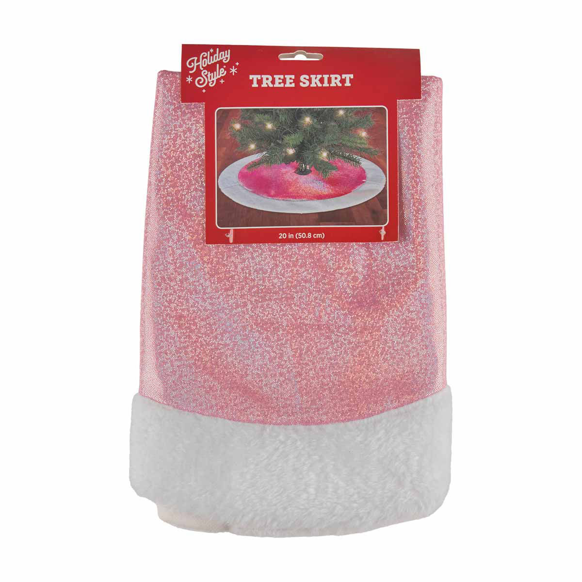 Holiday Style Christmas Pink Iridescent Tree Skirt, 20 in