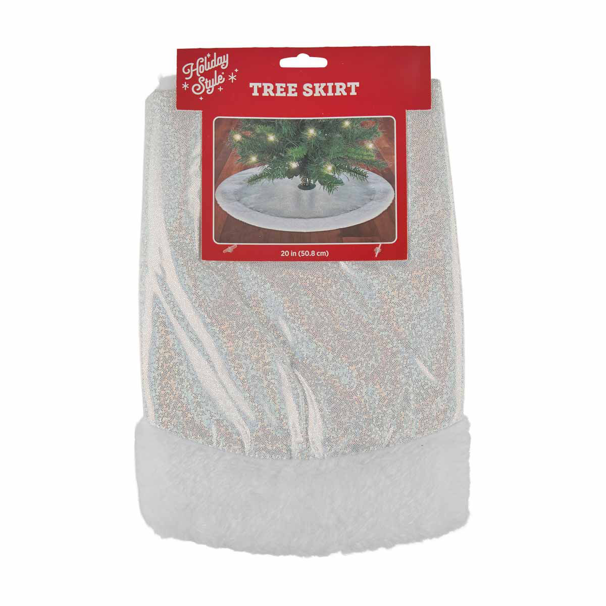 Holiday Style Christmas White Iridescent Tree Skirt, 20 in