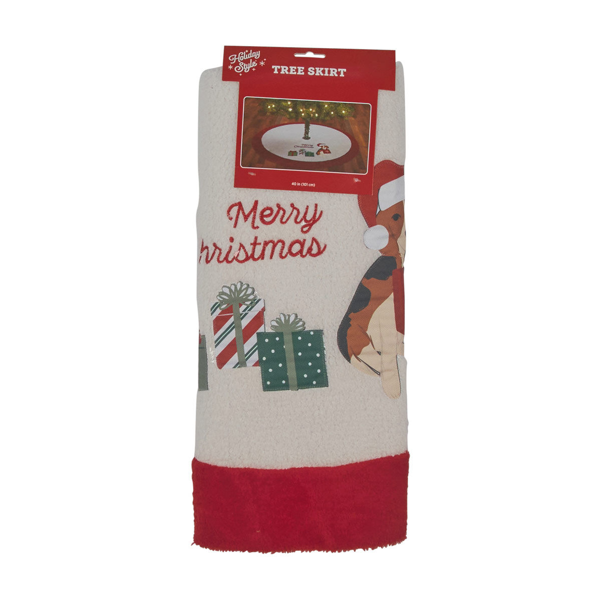 Holiday Style Christmas Dog Print Fleece Tree Skirt, 40 in