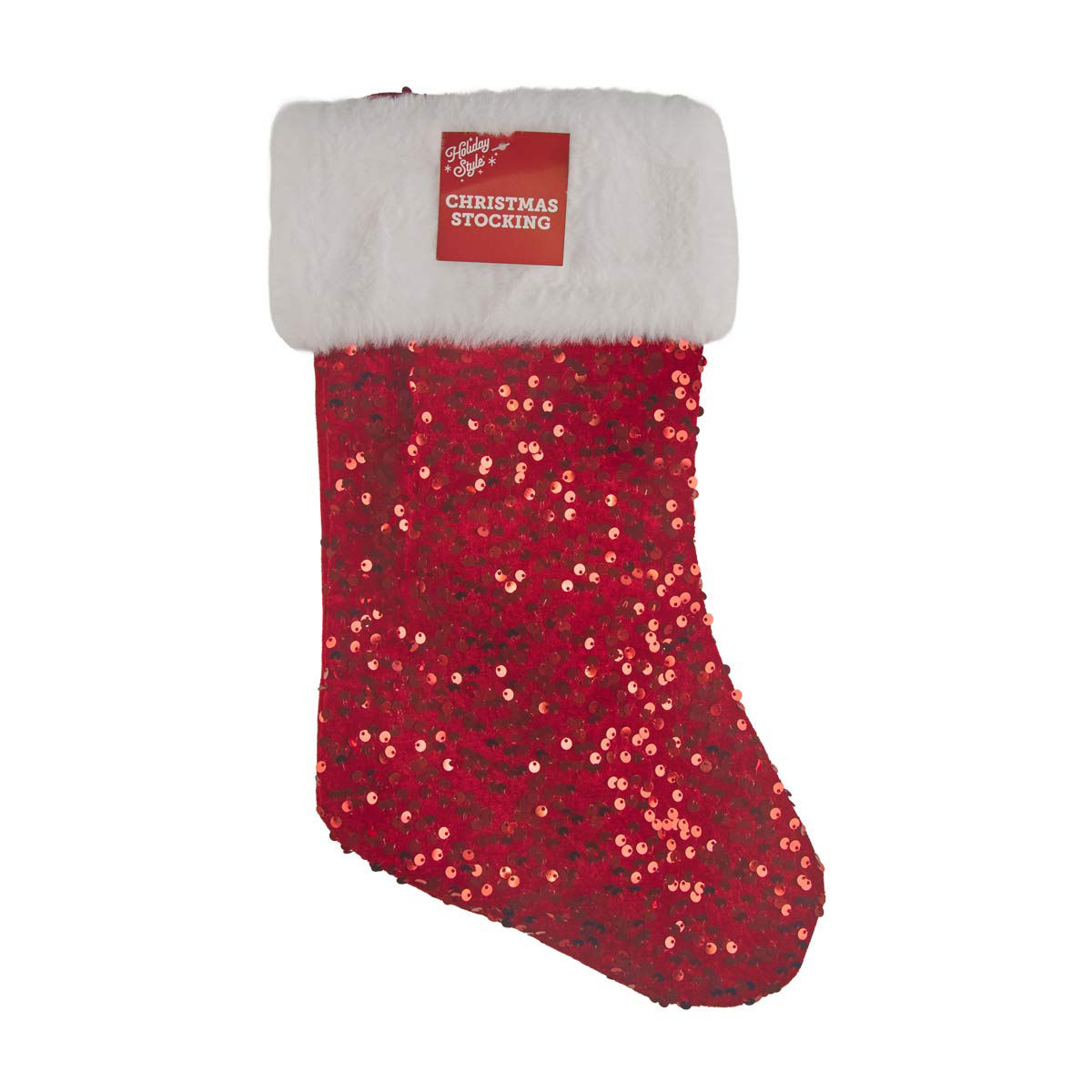Holiday Style Christmas Red Sequin Stocking, 17 in