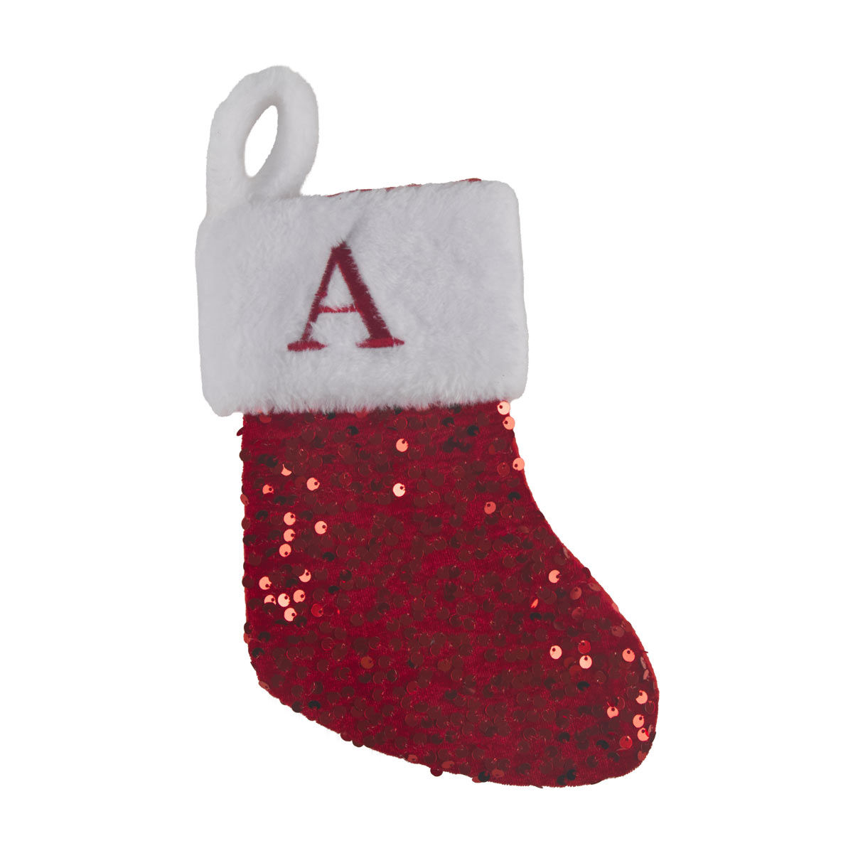 Christmas Red Sequin Monogram Stocking, Letter A, 10 in