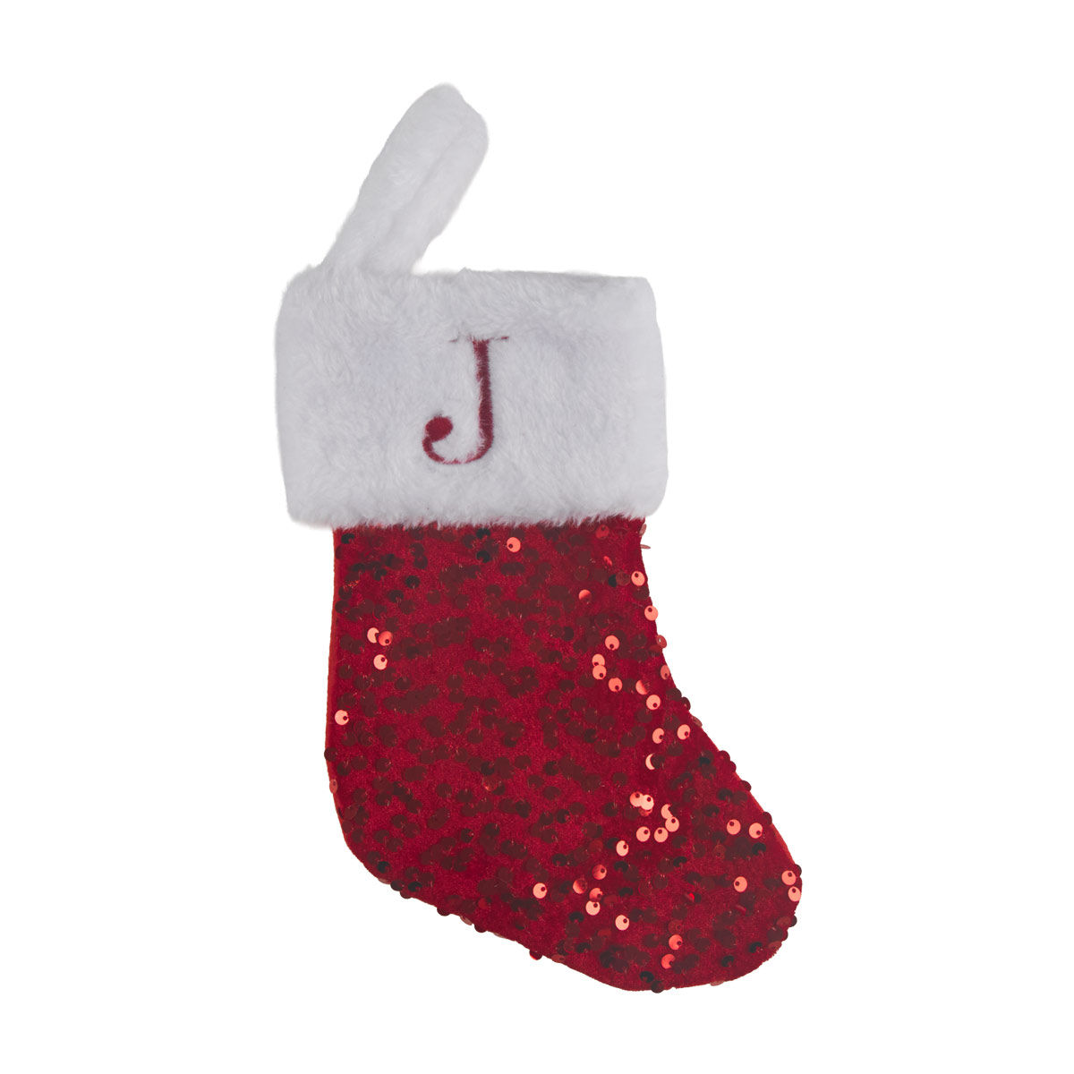 Christmas Red Sequin Monogram Stocking, Letter J, 10 in