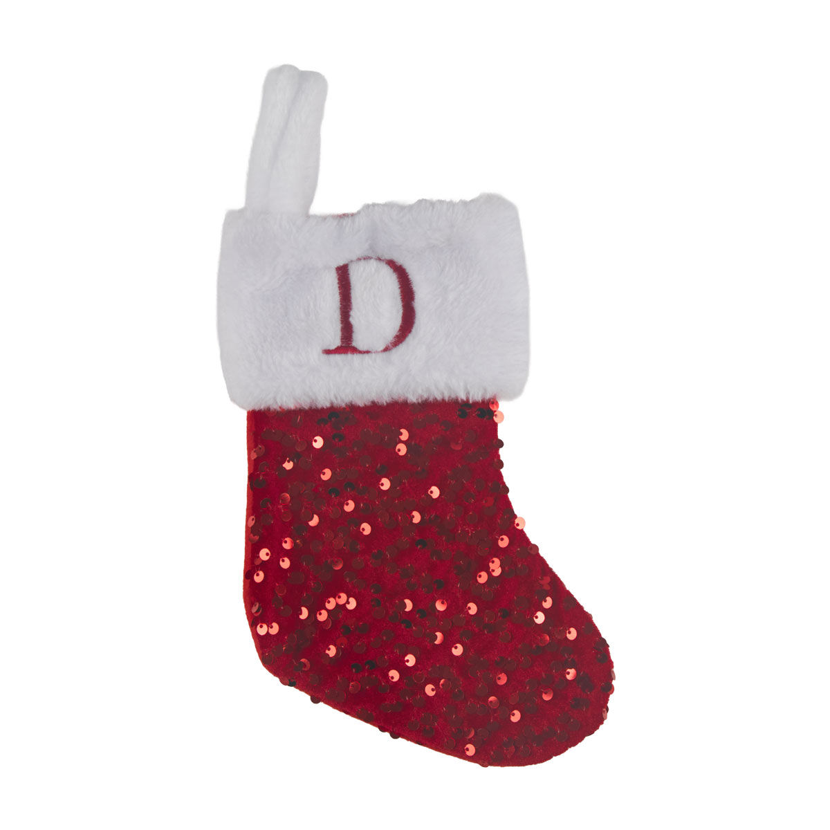 Christmas Red Sequin Monogram Stocking, Letter D, 17 in