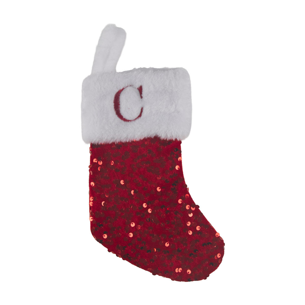 Christmas Red Sequin Monogram Stocking, Letter C, 10 in