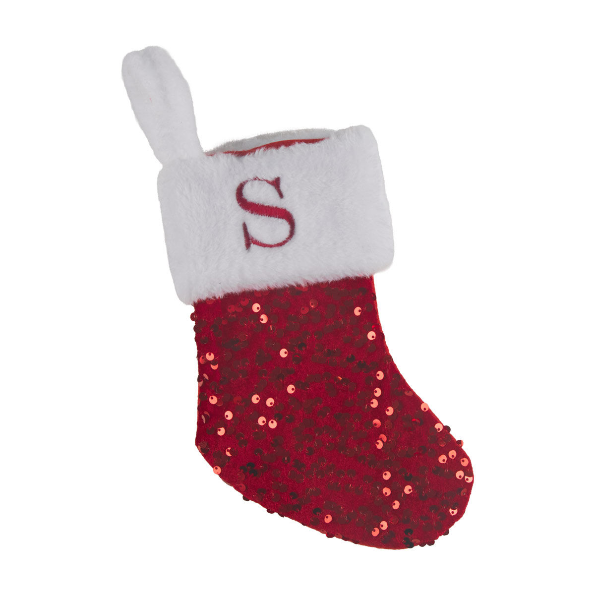 Christmas Red Sequin Monogram Stocking, Letter S, 10 in