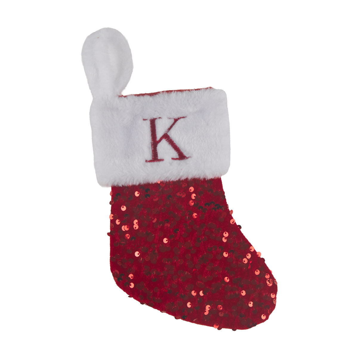 Christmas Red Sequin Monogram Stocking, Letter K, 10 in