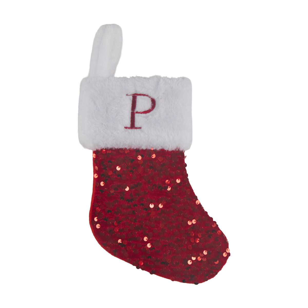 Christmas Red Sequin Monogram Stocking, Letter P, 17 in