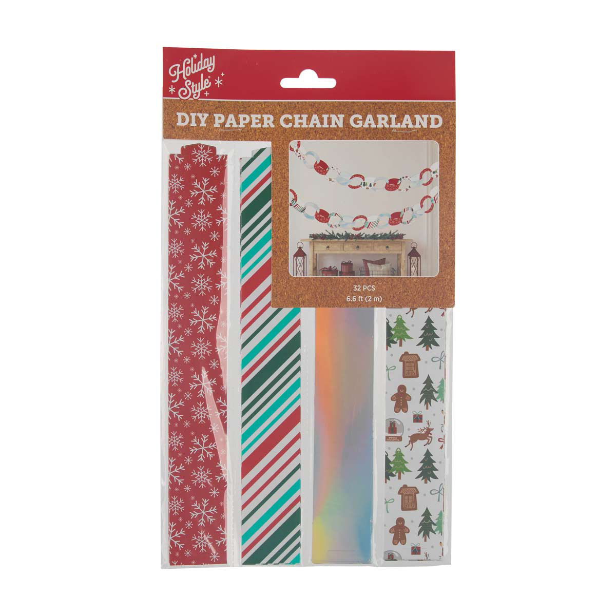 Holiday Style Christmas DIY Paper Chain Garland, 6.6 ft, 2 Assorted Designs