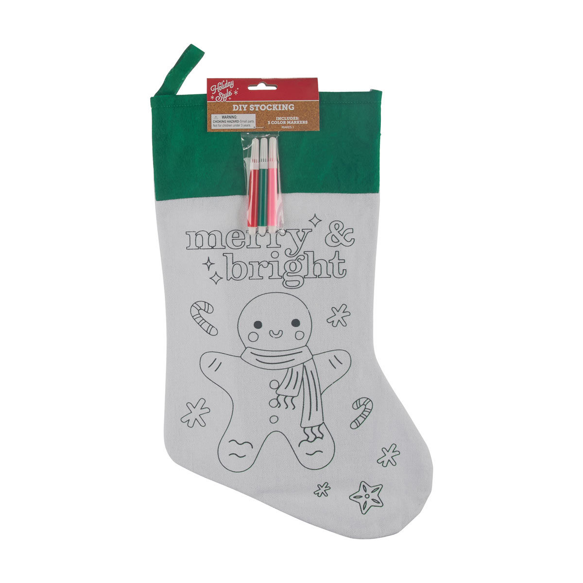 Holiday Style Christmas DIY Stocking Craft Kit, 18 in, 3 Assorted Designs