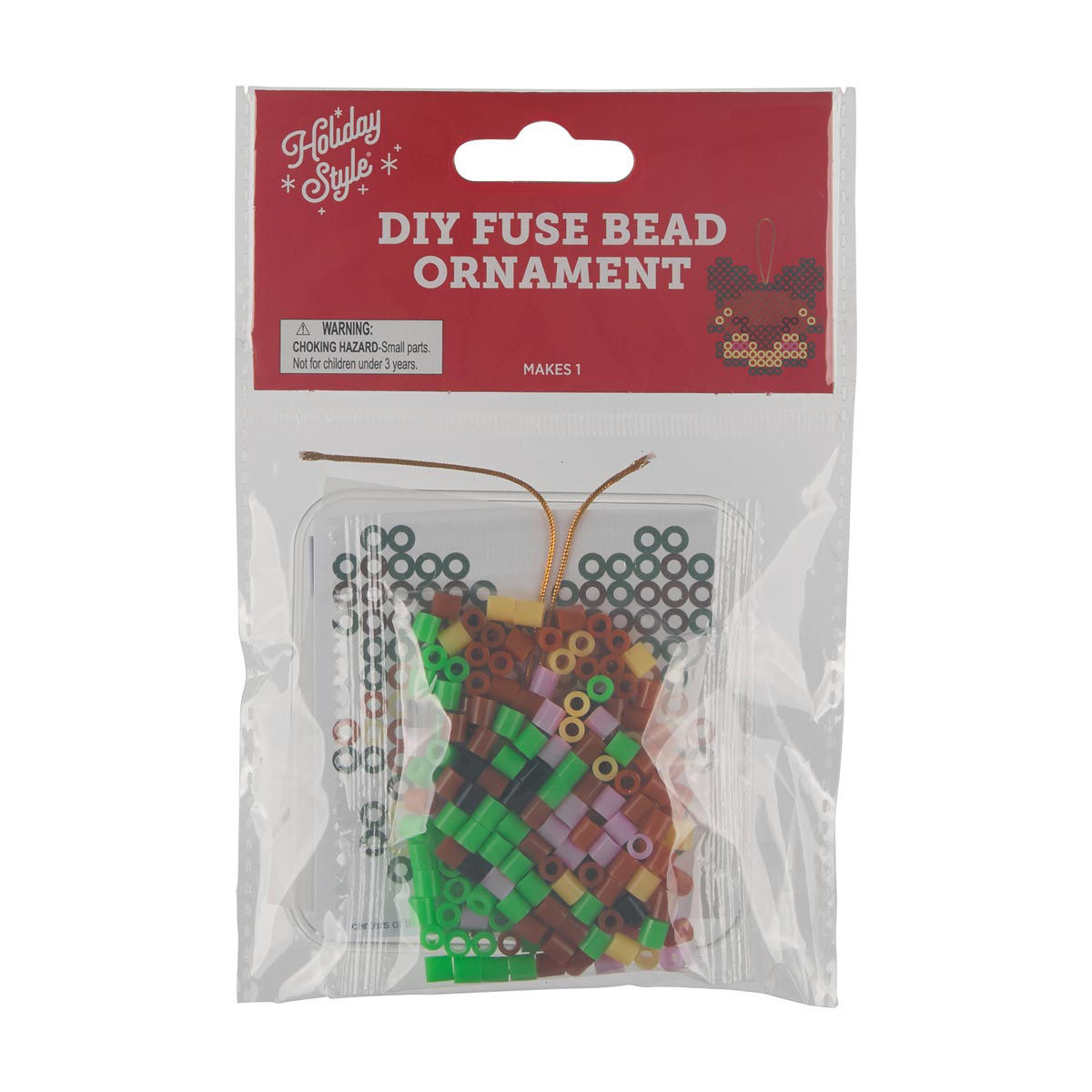 Holiday Style Christmas DIY Fuse Bead Ornament Craft Kit, 3 Assorted Designs