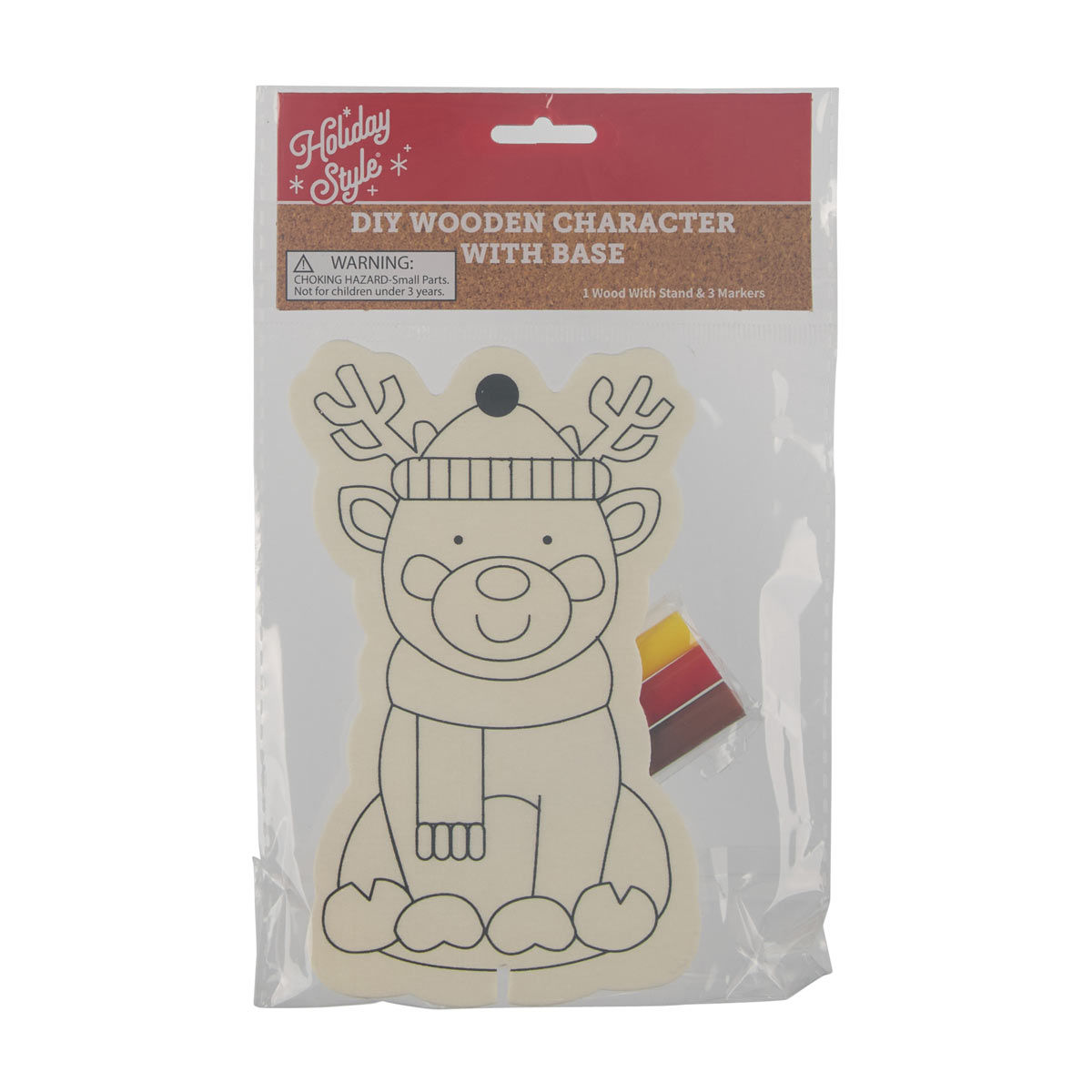 Holiday Style Christmas DIY Wood Character with Base Coloring Kit, 4 Assorted De
