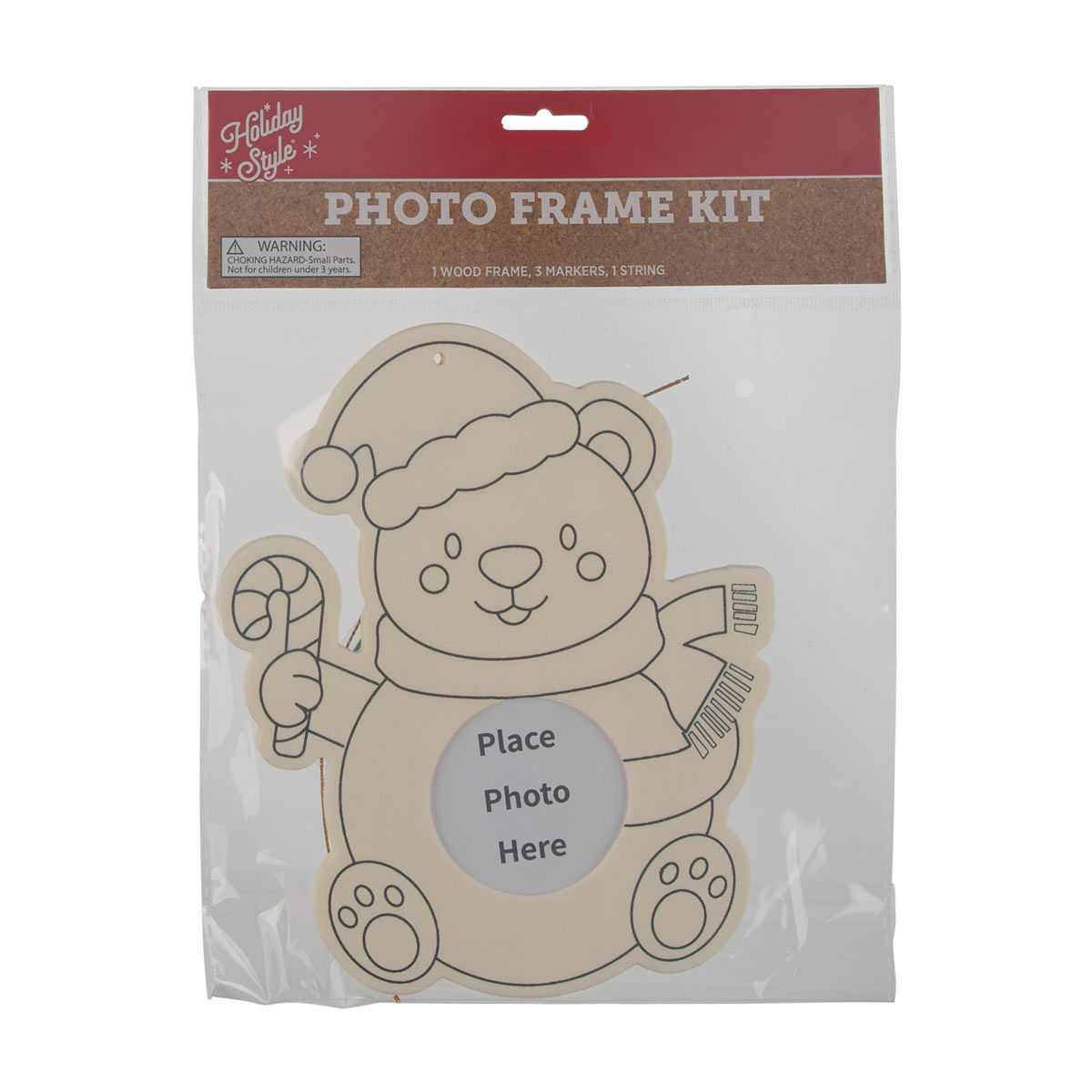 Holiday Style Christmas DIY Wood Photo Frame Ornament Kit, 3 Assorted Designs