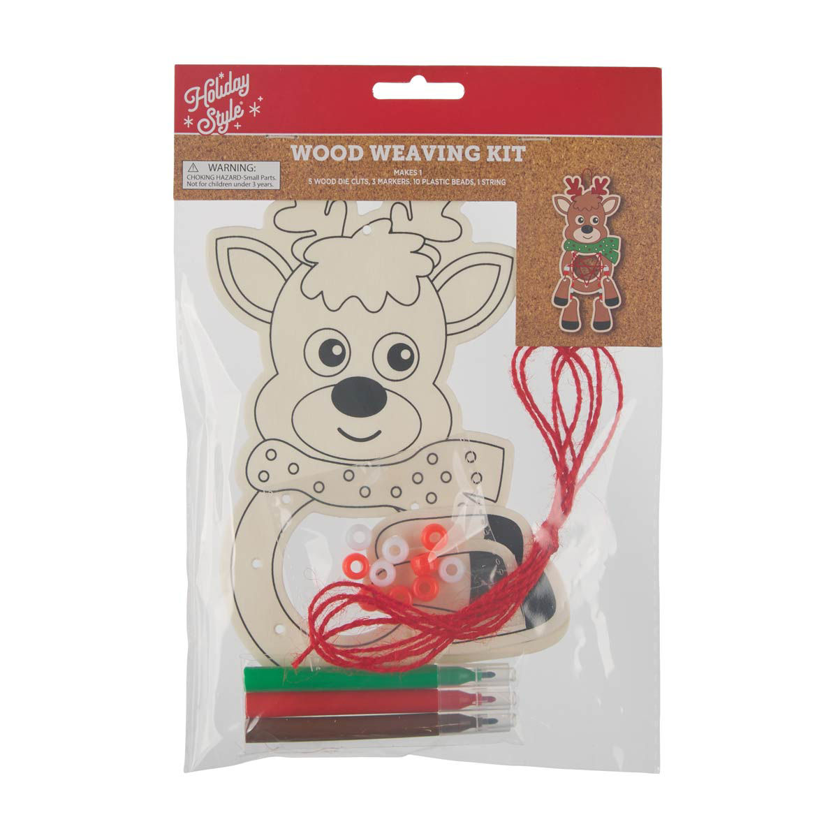 Holiday Style Christmas Wood Weaving Craft Kit Ornament, 2 Assorted Designs