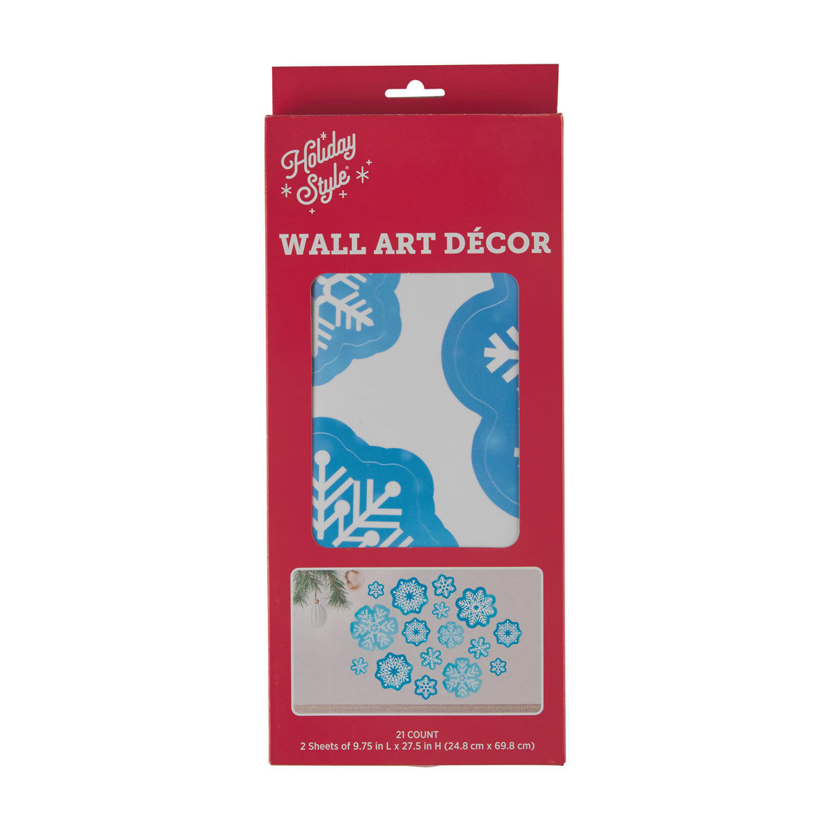 Holiday Style Christmas Blue & White Snowflake Wall Art Décor, 21 ct
