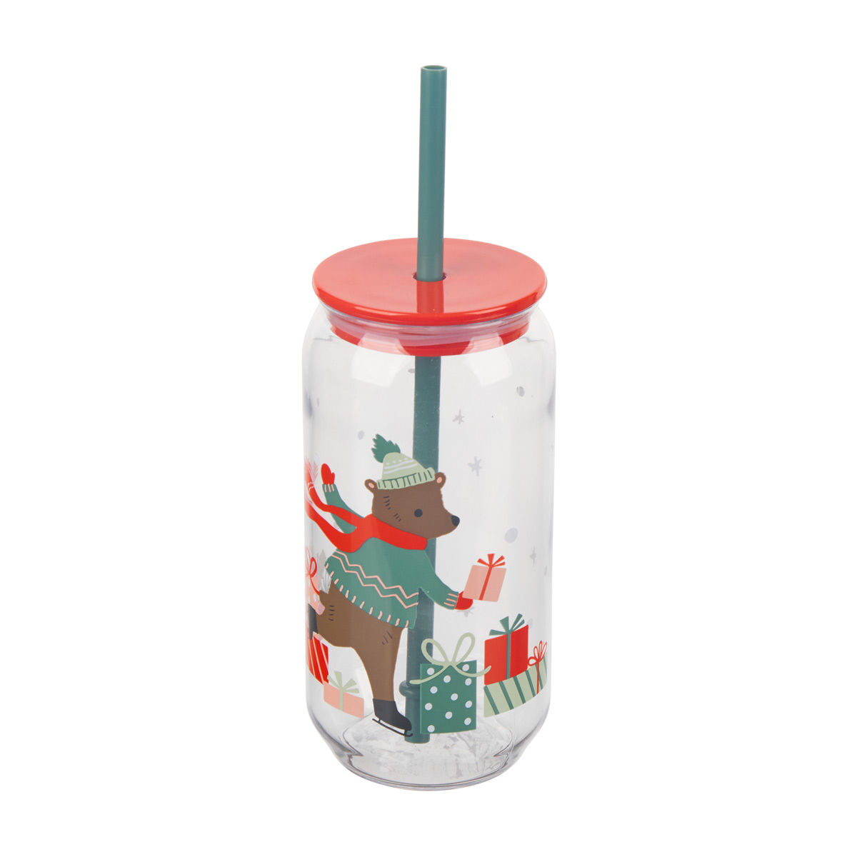 Hallmark Christmas Bear Print Cup with Lid and Straw