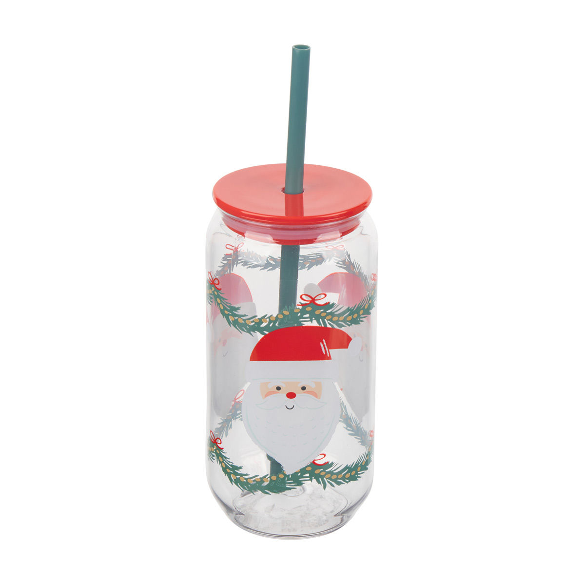 Hallmark Christmas Santa Print Cup with Lid and Straw
