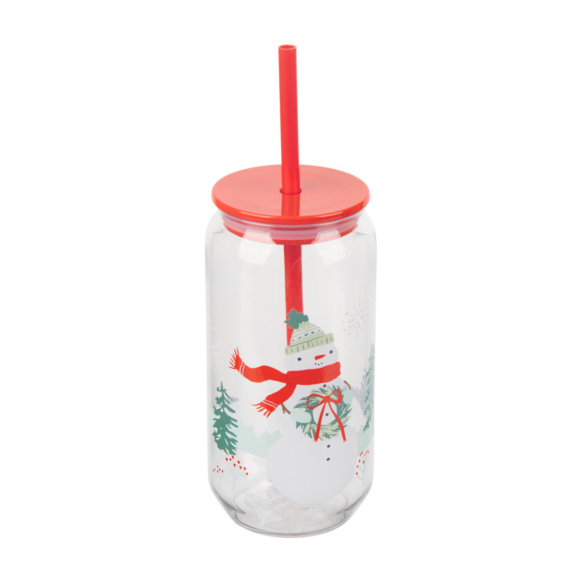 Hallmark Christmas Snowman Print Cup with Lid and Straw