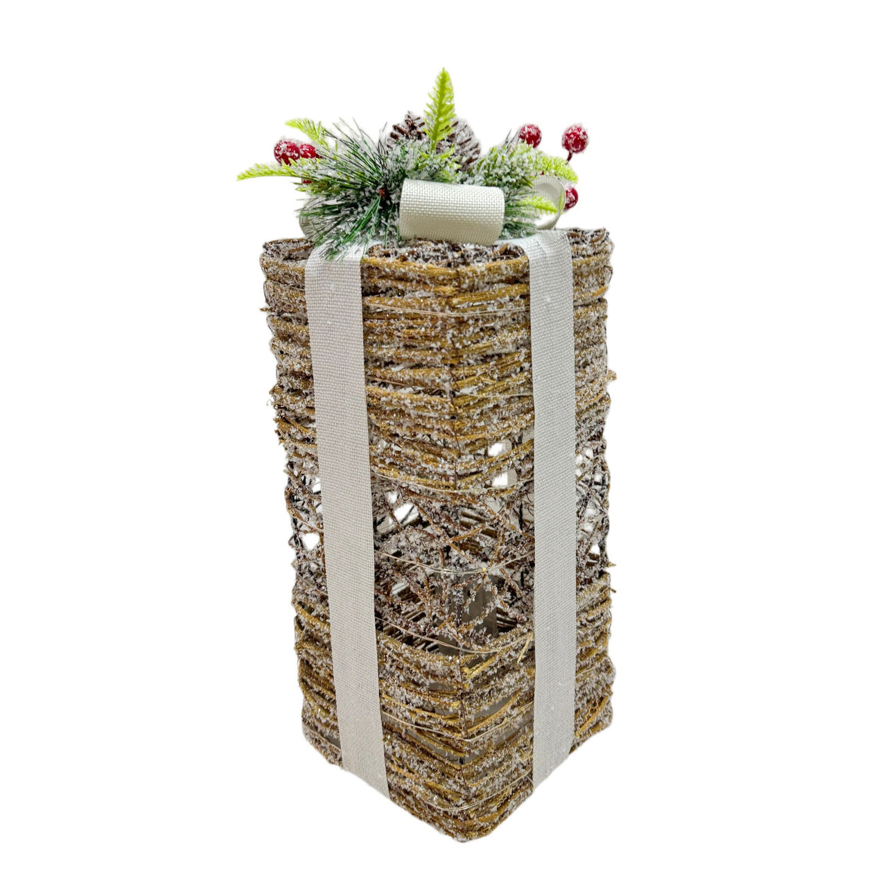 Christmas Frosted Rattan Present Tabletop Decor, Small