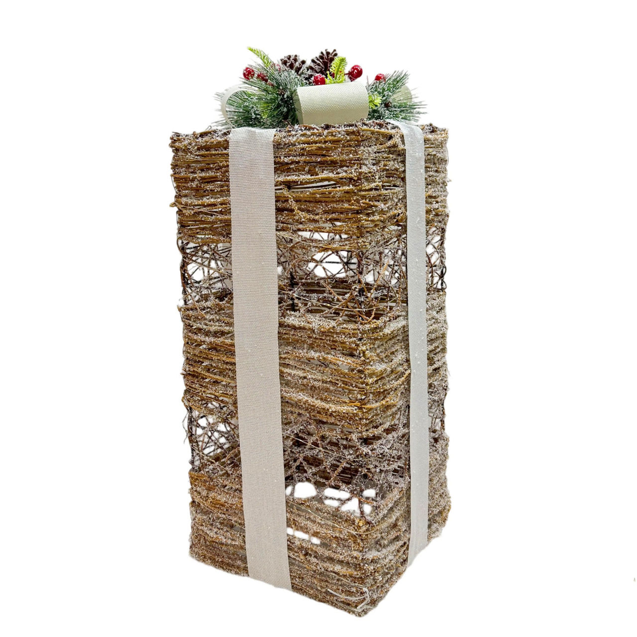 Christmas Frosted Rattan Present Tabletop Decor, Large