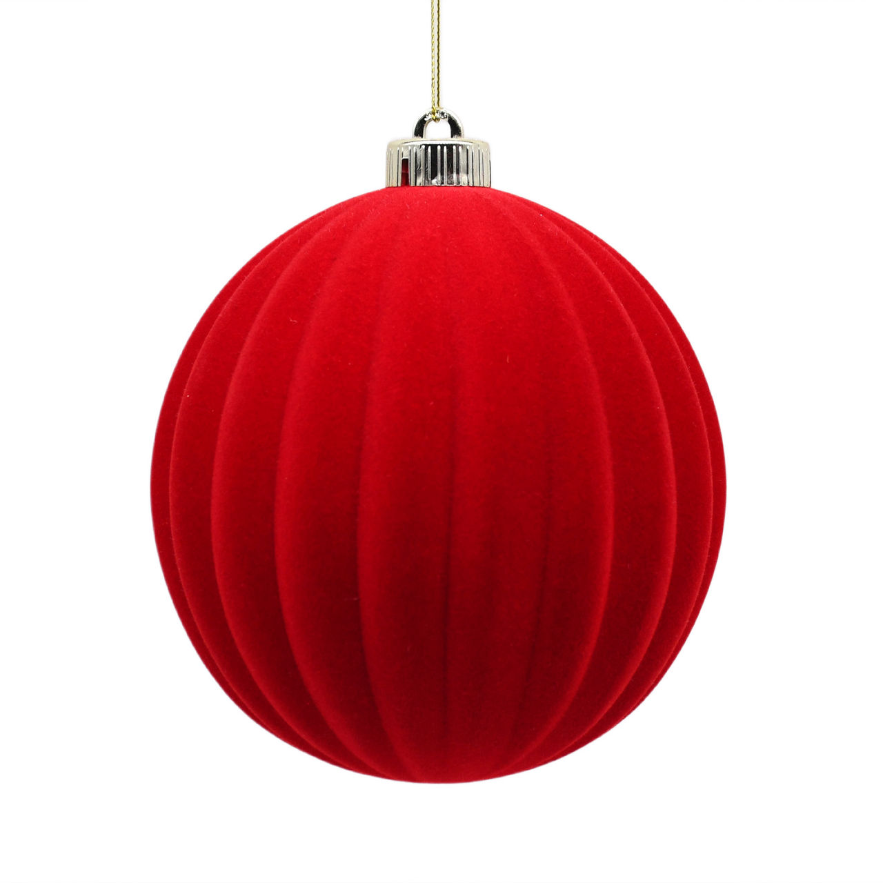 Christmas Red Flocked Ball Ornament, 6 in