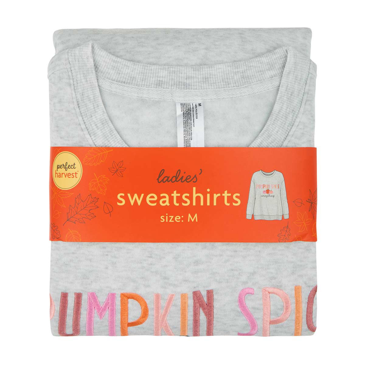 Perfect Harvest Women's Heather Gray 'Pumpkin Spice' Embroidered Sweatshirt, Med