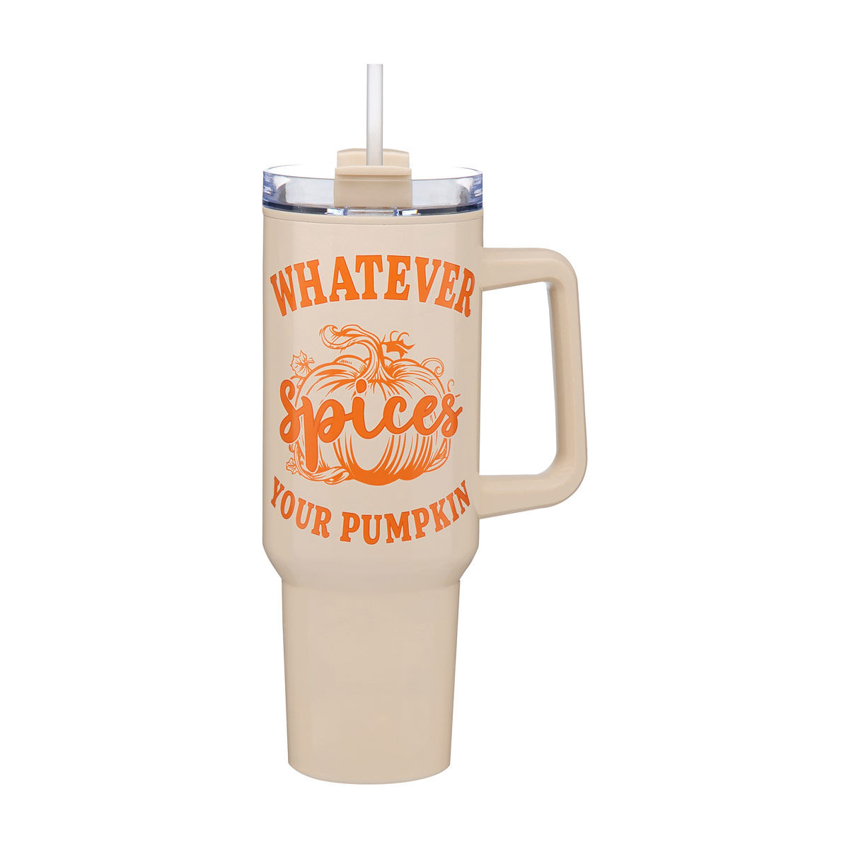 Harvest Tan 'Whatever Spices Your Pumpkin' Tumbler with Straw