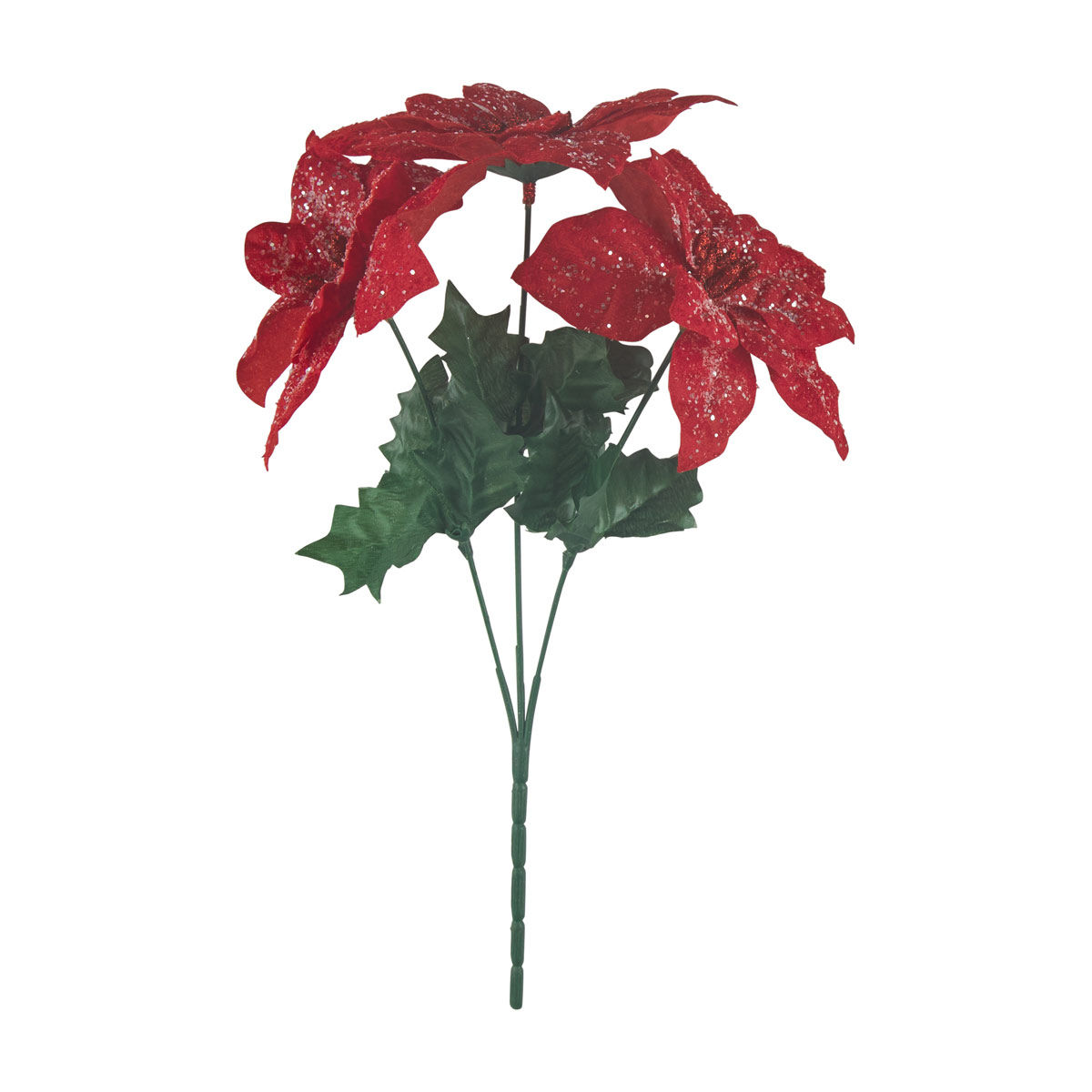 Christmas Artificial Red Glitter Sparkly Poinsettia Floral Pick Décor