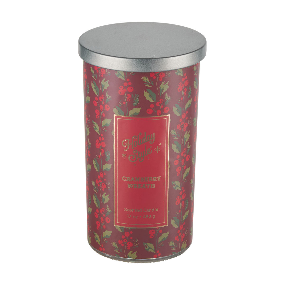 Holiday Style Christmas Cranberry Wreath Scented Jar Candle, 17 oz