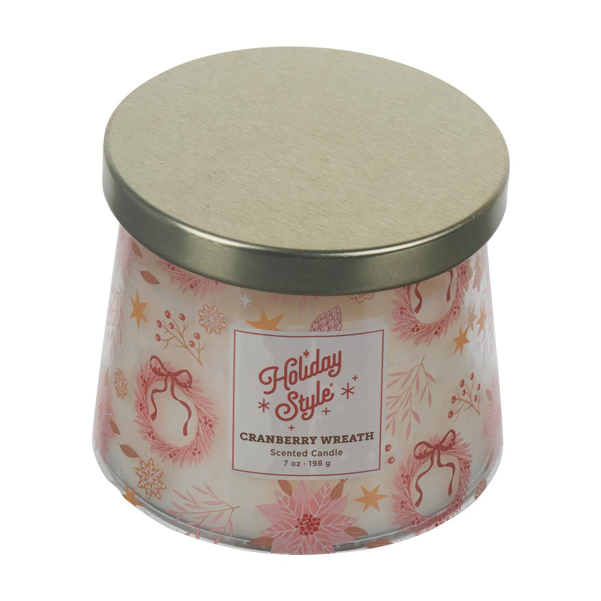Holiday Style Christmas Cranberry Wreath Scented Candle, 7 oz