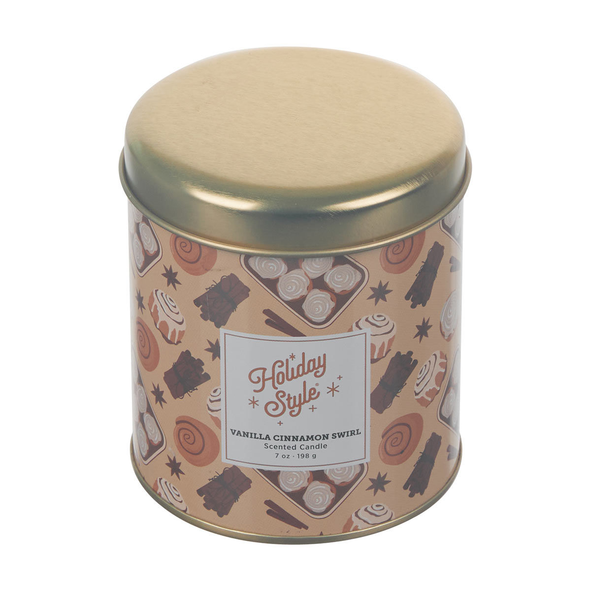 Holiday Style Christmas Vanilla Cinnamon Swirl Scented Tin Jar Candle, 7 oz