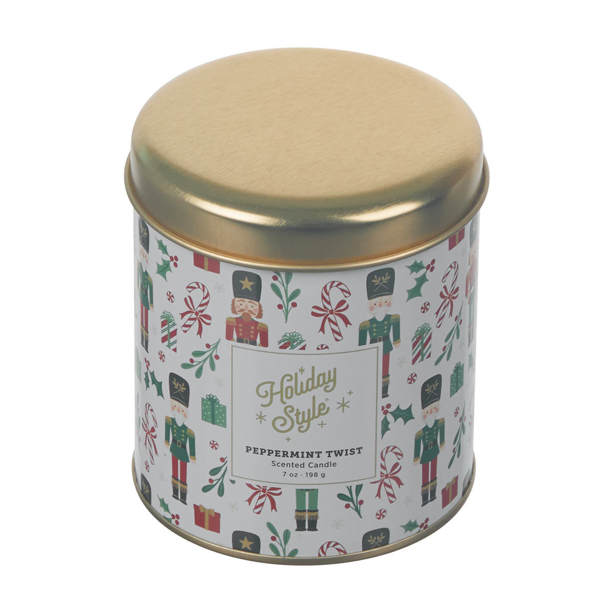 Holiday Style Christmas Peppermint Twist Scented Tin Jar Candle, 7 oz