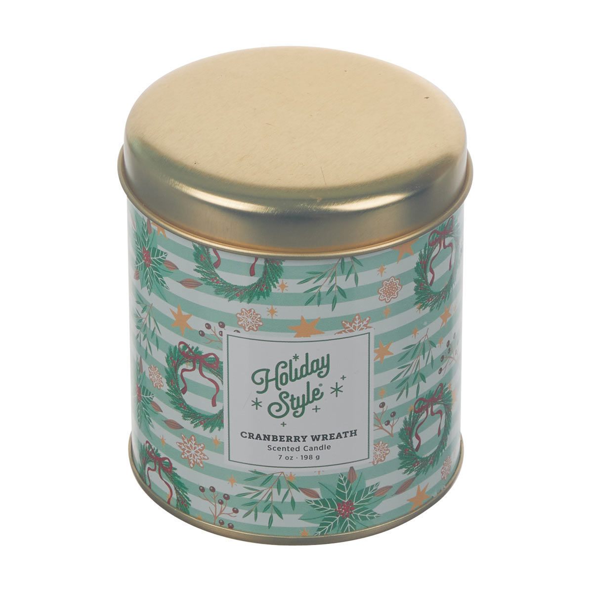 Holiday Style Christmas Cranberry Wreath Scented Tin Jar Candle, 7 oz