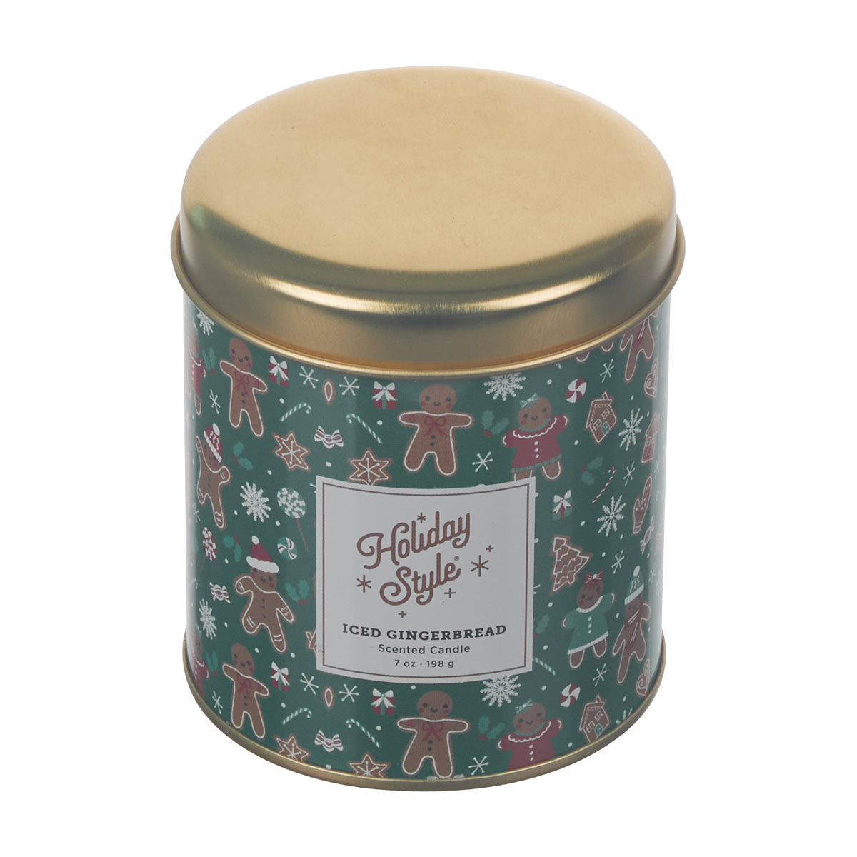 Holiday Style Christmas Iced Gingerbread Scented Tin Jar Candle, 7 oz