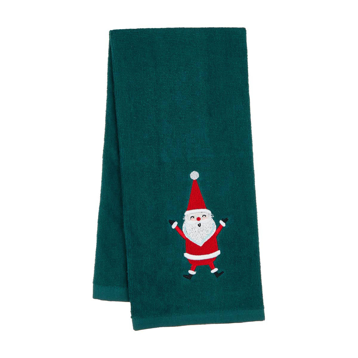 Hallmark Christmas Santa Embroidered Hand Towel, Green
