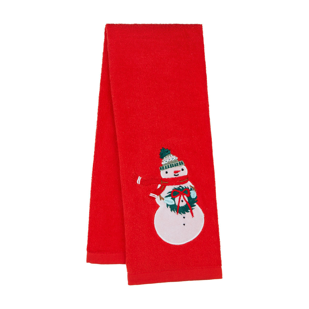 Hallmark Christmas Snowman Appliqué Hand Towel, Red