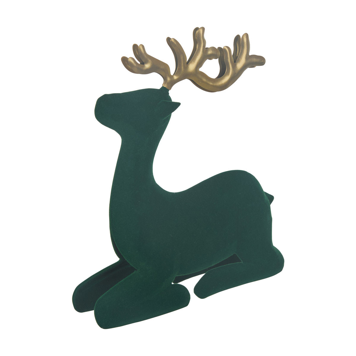 Christmas Green Flocked Sitting Deer Décor