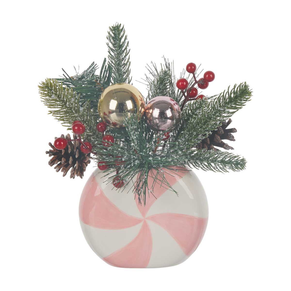 Christmas Pink Peppermint Ceramic Vase Floral Arrangement