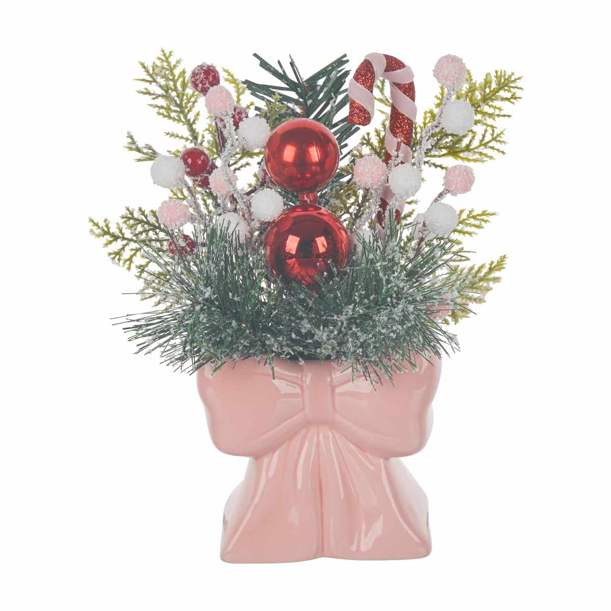 Christmas Pink Bow-Shaped Ceramic Vase Floral Arrangement