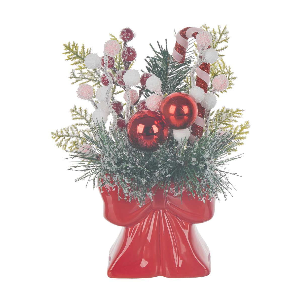 Christmas Red Bow-Shaped Ceramic Vase Floral Arrangement